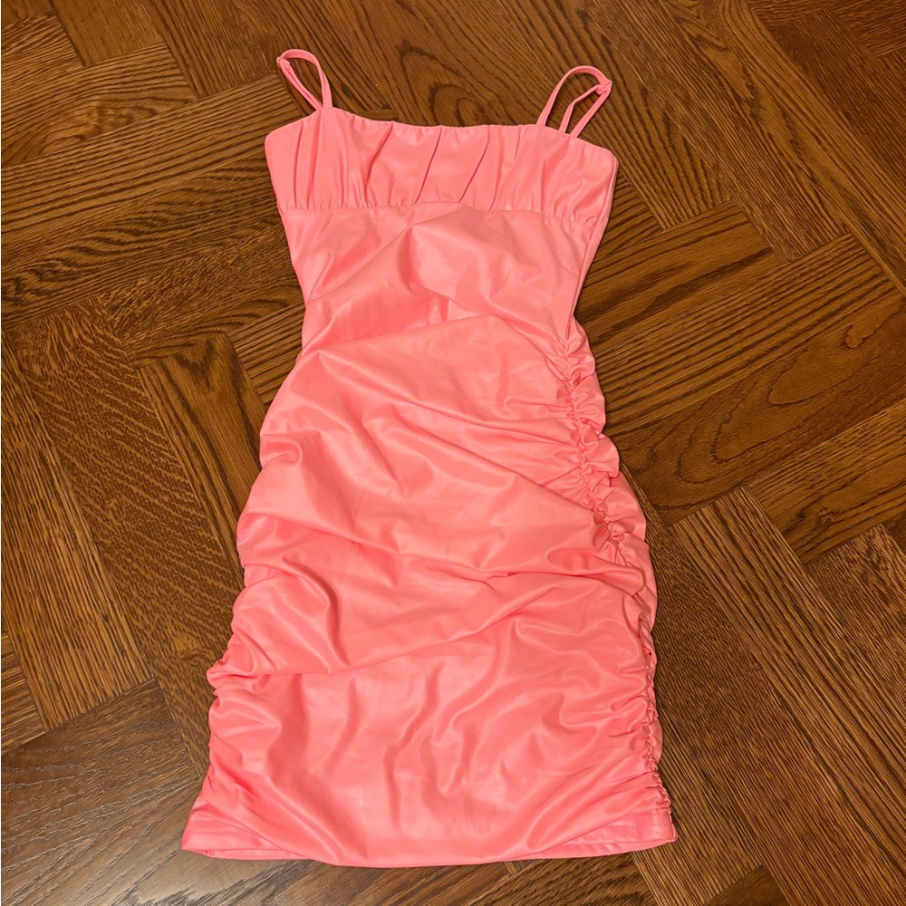 Neon pink metallic ruched party dress for girls